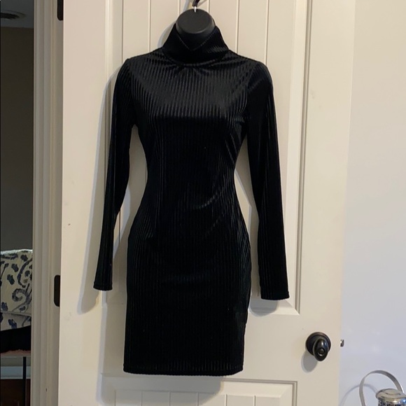 Velvet ribbed black mock neck dress - Picture 1 of 2